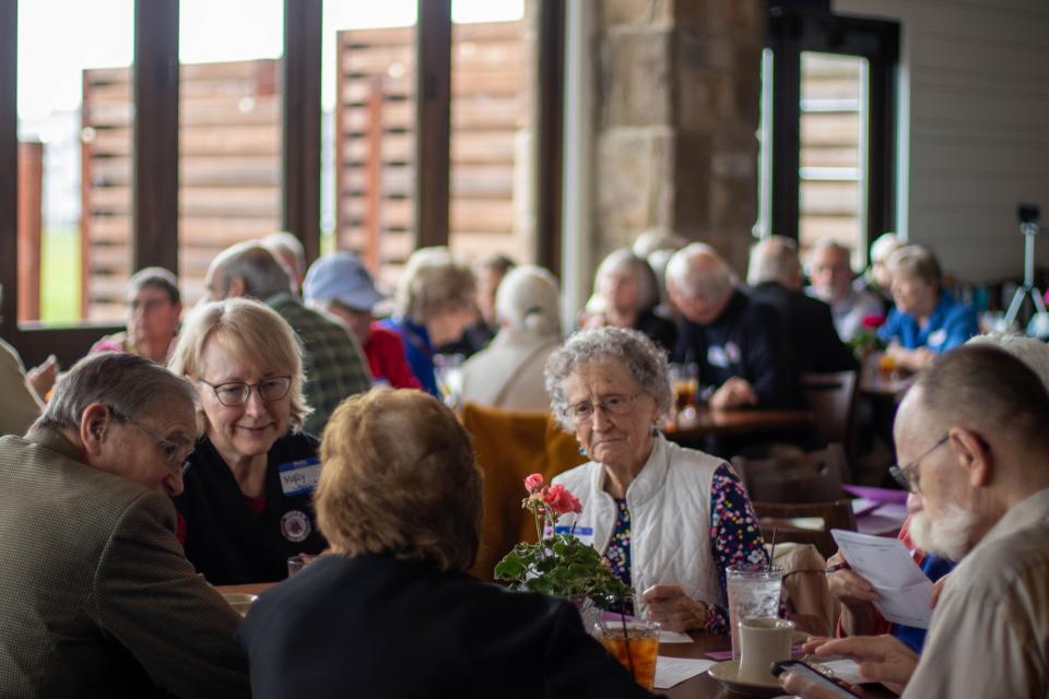 Members of the Wabash Area Lifetime Learning Association enjoy brunch at the WALLA's 30th anniversary celebration, April 22, 2022, at Walt's Pub & Grill on 1050 Kalberer Road, in West Lafayette.