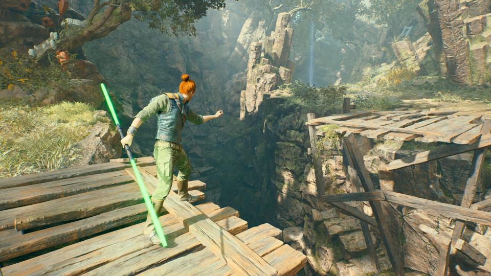 Star Wars Jedi: Survivor lightsaber stance double bladed green hero