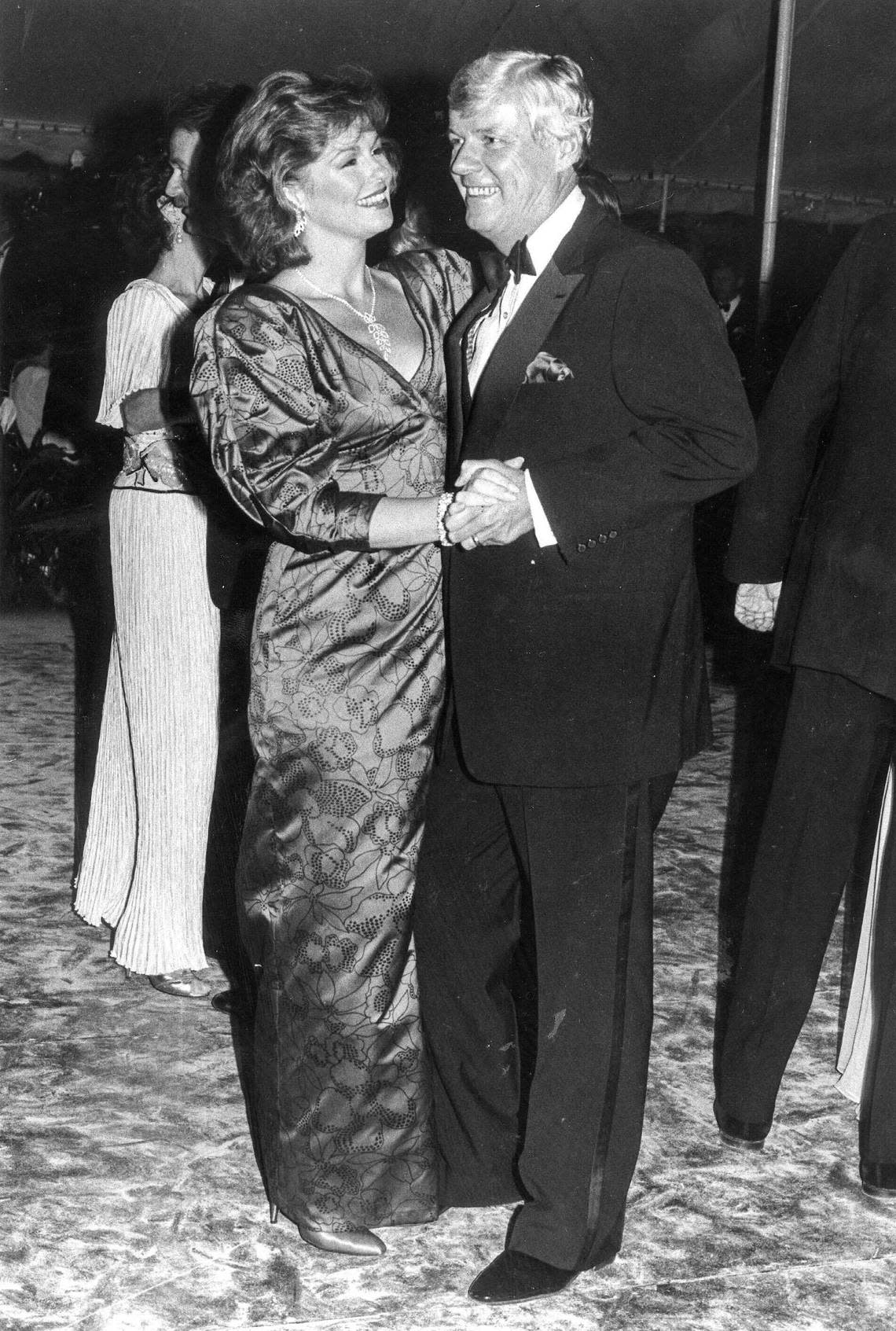 Phyllis George Brown and John Y. Brown are shown in this 1984 file photo dacing at the Lexington Ball in Lexington, KY, on April 24, 1984.