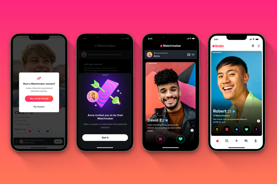 Tinder's Matchmaker feature aims to make 'modern dating a team sport'. (Tinder)