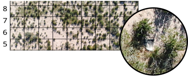 An aerial photo at left shows the terrain at Blue Origin’s Launch Site One in West Texas. The inset photo at right focuses on a recovered fragment of New Shepard’s engine nozzle. (Blue Origin Photos)