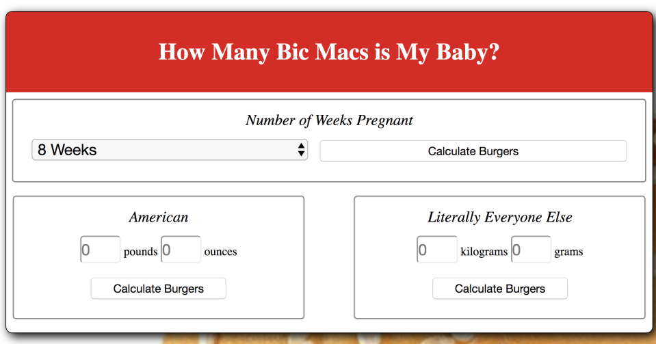 When Nickey Winkelman was expecting, she saw her baby's size being compared to kabocha squash and kale. But she wanted to know what size he was in terms of the food she craved: burgers!