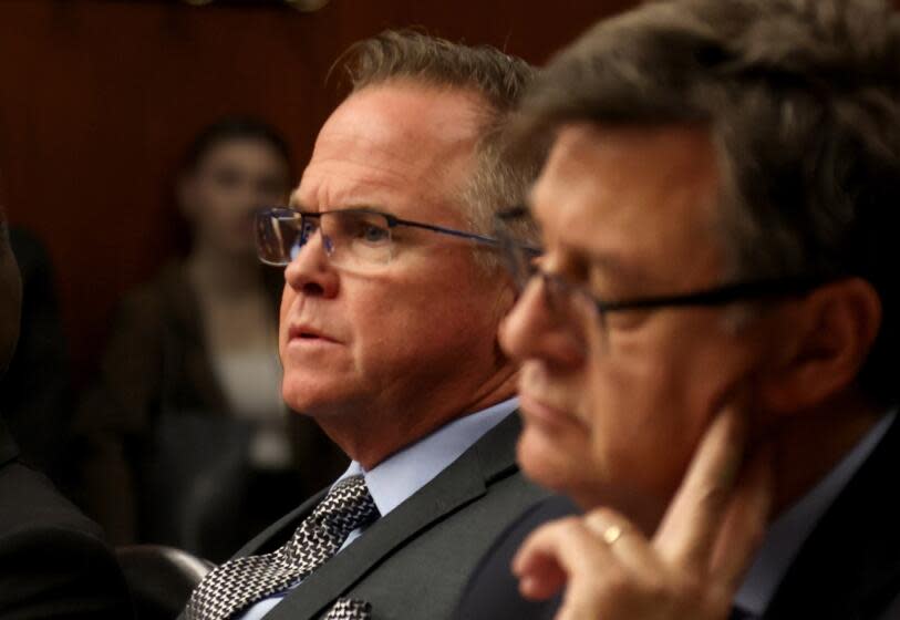 Defense attorney Robert Cummings, alongside his co-counsel Daniel Blanchette (right), listens to opening statements by the prosecution in the trial of Jose Rafael Solano Landaeta in a Redwood City, California, courtroom, Tuesday, Nov. 7, 2023. Landaeta is facing one count of murder after allegedly killing Karina Castro with a sword last year in San Carlos. (Karl Mondon/Bay Area News Group/TNS)