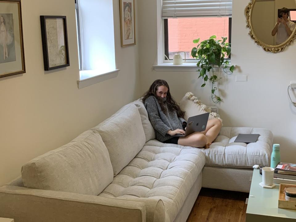 Look how young and bright-eyed both me and the couch are! (Sarah Weldon/Yahoo)