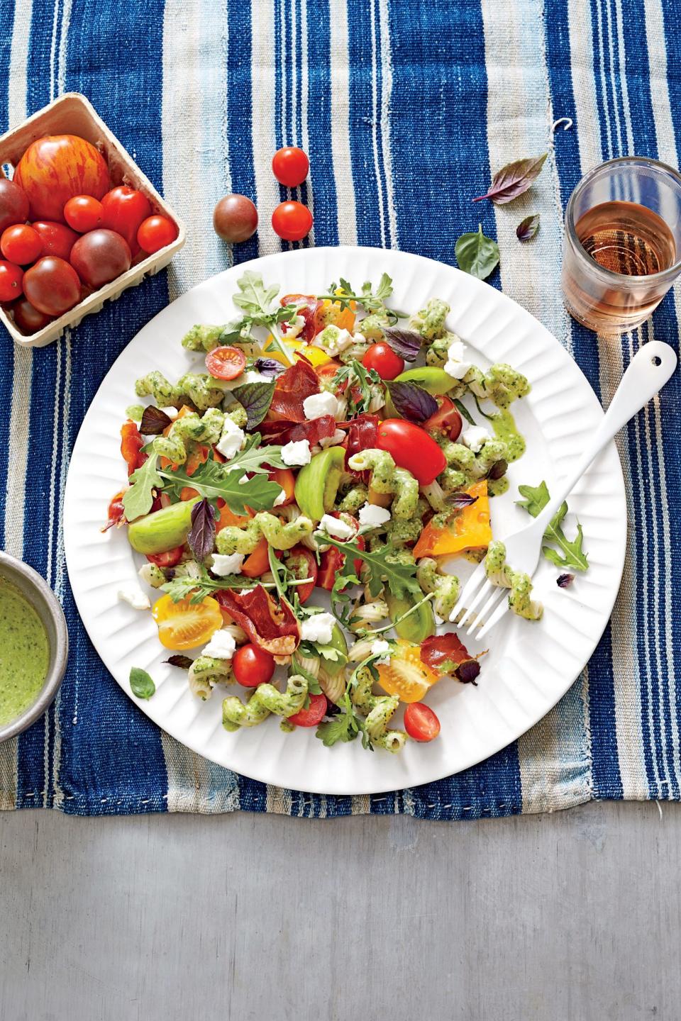 Pasta with Heirloom Tomatoes, Goat Cheese, and Basil