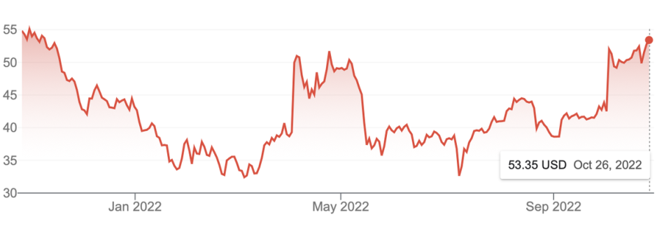 Twitter’s share price has boomeranged throughout the year on news of Elon Musk’s on-again, off-again takeover deal (Google)