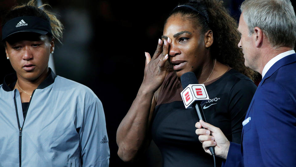 Serena and Osaka were both in tears after the match. (Photo by Mohammed Elshamy/Anadolu Agency/Getty Images)