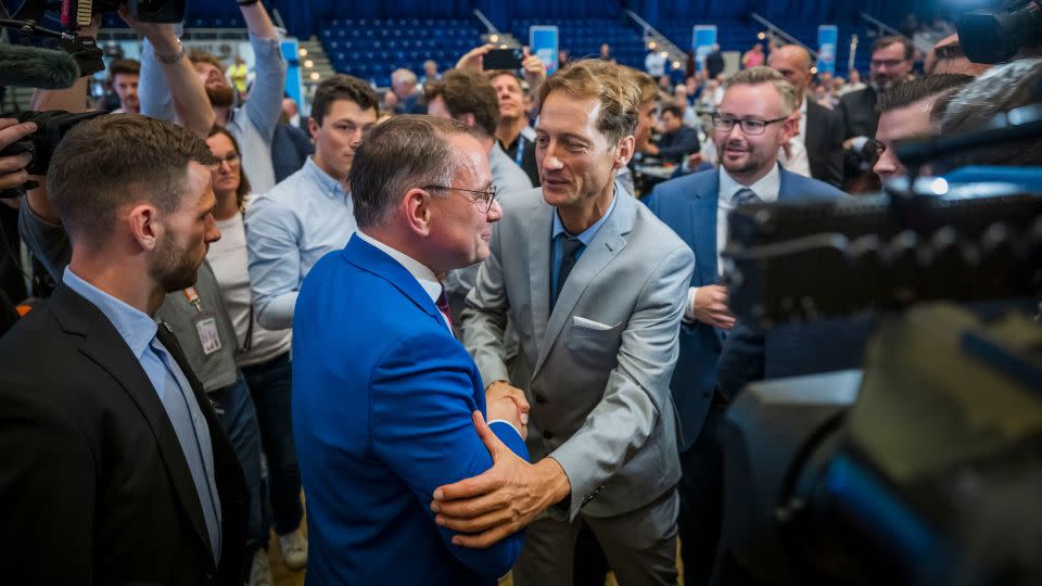 AfD co-leader Chrupalla receives congratulations from delegates. - Thomas Lohnes/Getty Images Europe/Getty Images