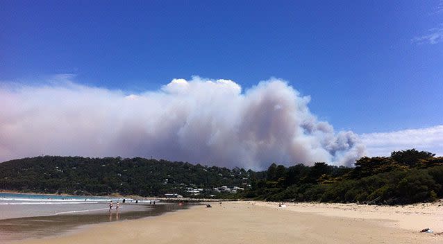 Fire burning along the Great Ocean Road on Christmas Day. Source: AAP