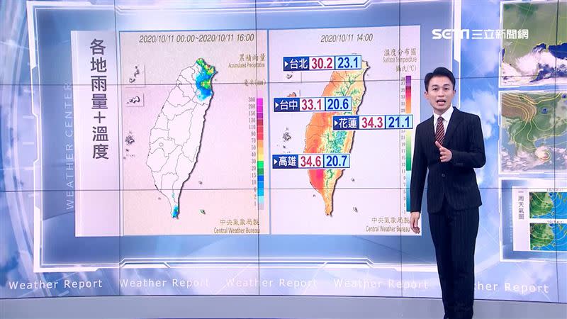 台灣降雨多集中在迎風面的北北基一帶。