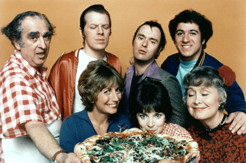 The ‘Laverne & Shirley’ cast, clockwise from top left: Phil Foster, Michael McKean, David Lander, Eddie Mekka, Betty Garrett, Cindy Williams and Penny Marshal - Credit: Everett Collection