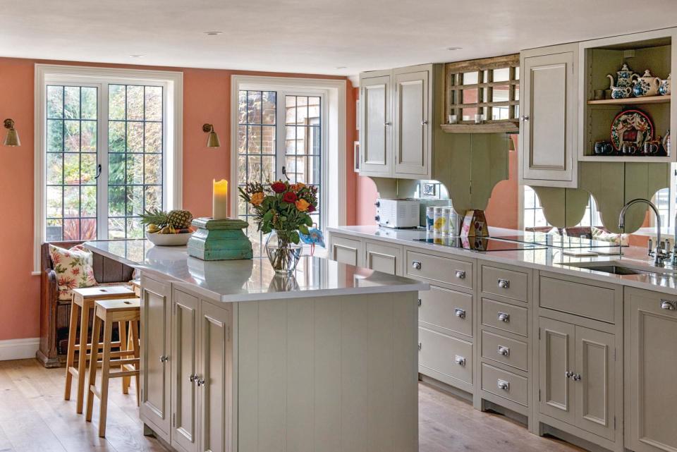 pink and green kitchen