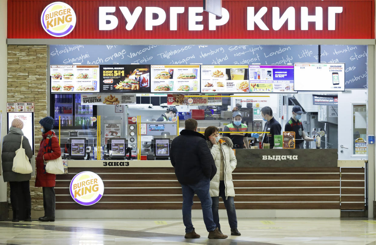 NOVOSIBIRSK, RUSSIA - DECEMBER 17, 2020: A Burger King fast food joint at a food court at the Aura shopping and recreation center. Food courts and cinemas in shopping malls in Novosibirsk have resumed work suspended in November amid the COVID-19 coronavirus pandemic. Kirill Kukhmar/TASS (Photo by Kirill Kukhmar\TASS via Getty Images)