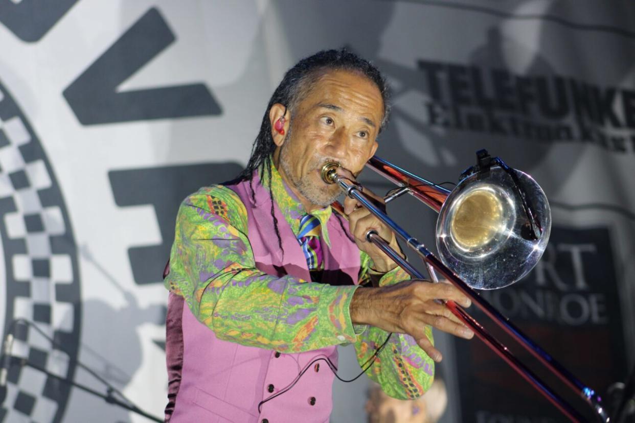 Masahiko Kitahara, trombonist of Tokyo Ska Paradise Orchestra. (Credit: Frank Augustyn)