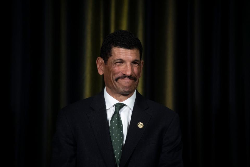 New CSU Rams football head coach Jay Norvell is introduced Tuesday at Colorado State University's Iris and Micheal Smith Alumni Center.