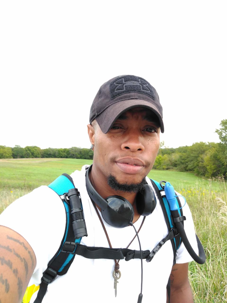 Pascha Morgan stops to take a selfie during his 2019 walk from Iowa to Texas to protest the treatment of immigrants at the southern U.S. border.