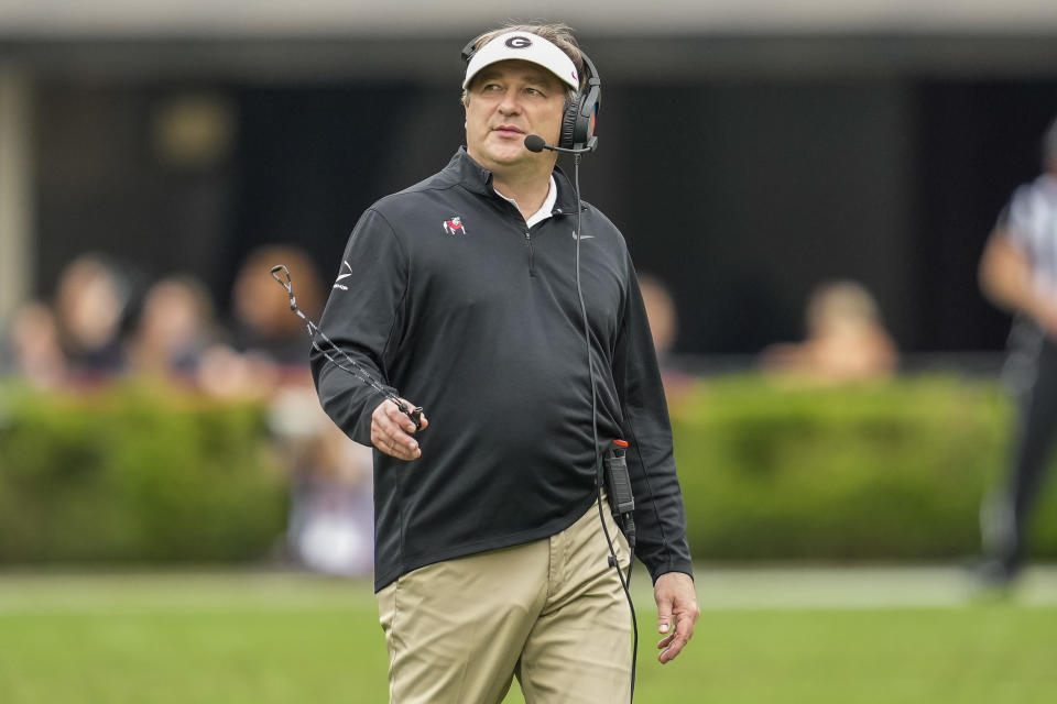 Apr 16, 2022; Athens, Georgia; Georgia Bulldogs head coach Kirby Smart on the field during the Georgia Bulldogs Spring Game at Sanford Stadium. Dale Zanine-USA TODAY Sports