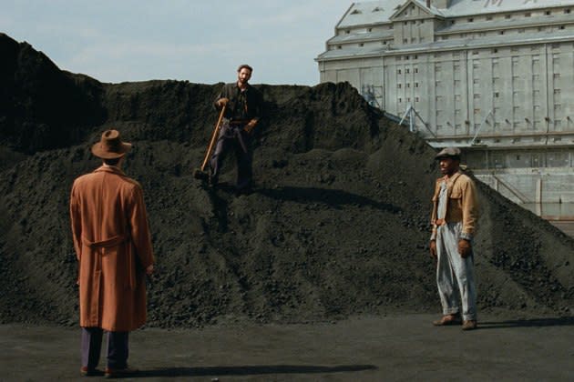 Guy Pearce, Adrien Brody and Isaach de Bankolé in 'The Brutalist.'