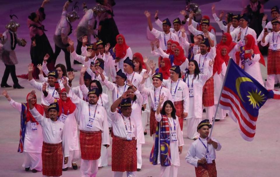 Malaysia athletes during the opening ceremony of the Southeast Asian Games at the Philippine Arena, Bocaue, Philippines, November 30, 2019. — Reuters pic

