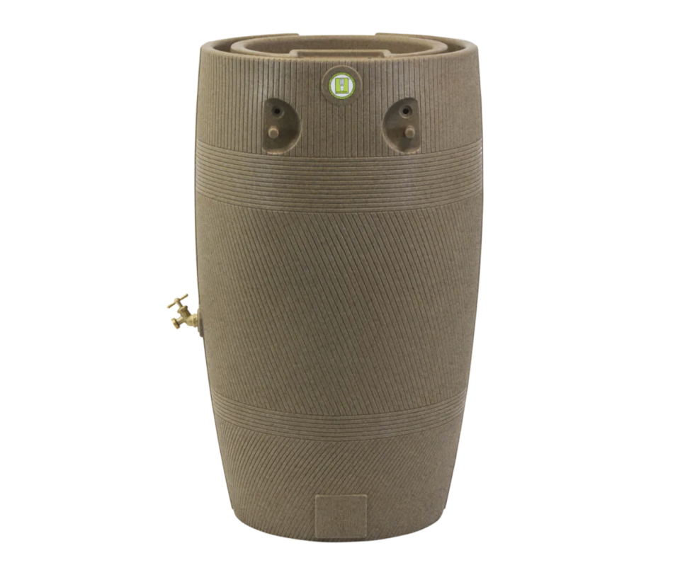 Geometric Flat Back Rain Barrel. Image via Canadian Tire.