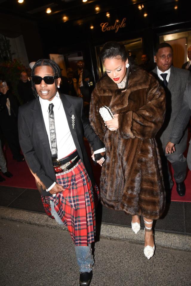 Rihanna Styles a Chanel Coat, a Matching Blue Two-Piece Set