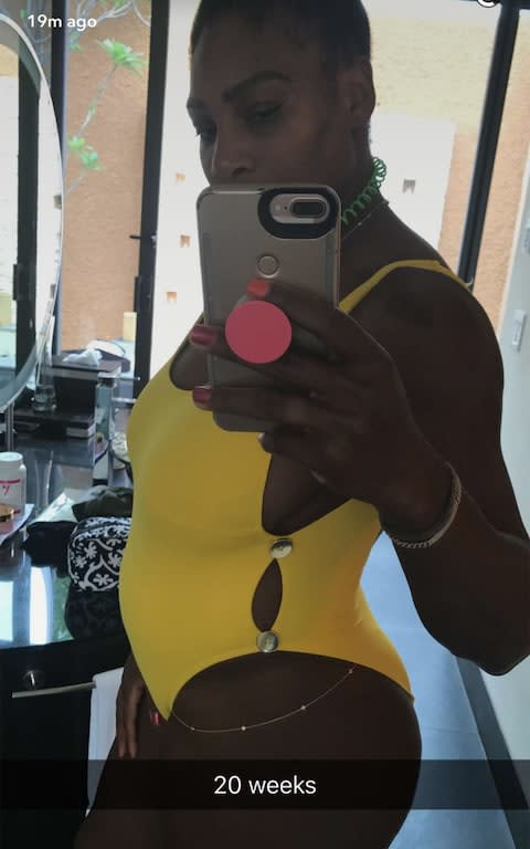 Serena Williams revealed her pregnancy at 20 weeks via Snapchat  - Credit: Serena Williams/PA Wire