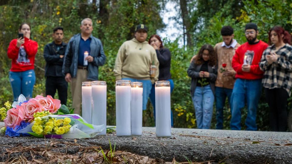 Family and friends gathered outside the house where 17-year-old Sofia Lugo was killed, hours after her accused killer, 21-year-old Saul Garcia Macias was arrested on Dec. 27, 2023.