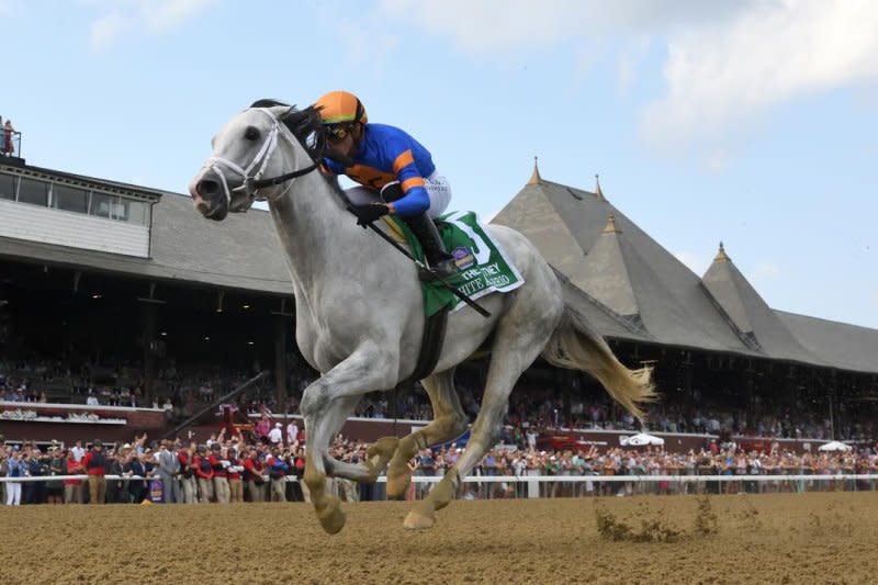 White Abarrio wins the Grade I Whitney at Saratoga, earning a spot in the Breeders' Cup Classic. Coglianese Photography, courtesy of New York Racing Association