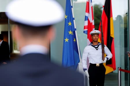 German Chancellor Merkel meets Britain's Prime Minister Johnson at the Chancellery in Berlin