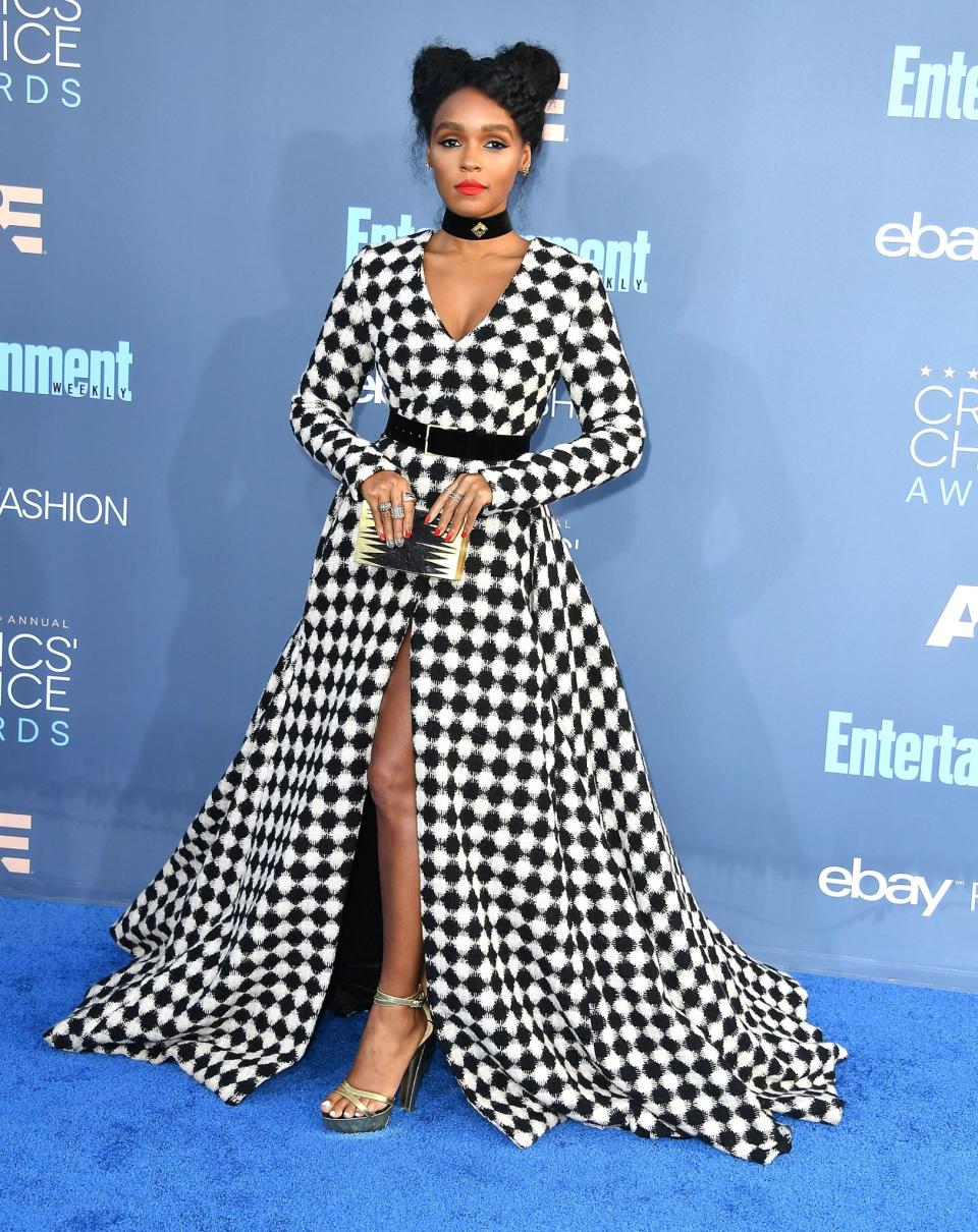 <p>Never one to shy away from patterns, the singer rocked this houndstooth gown to the Critics Choice Awards. </p>