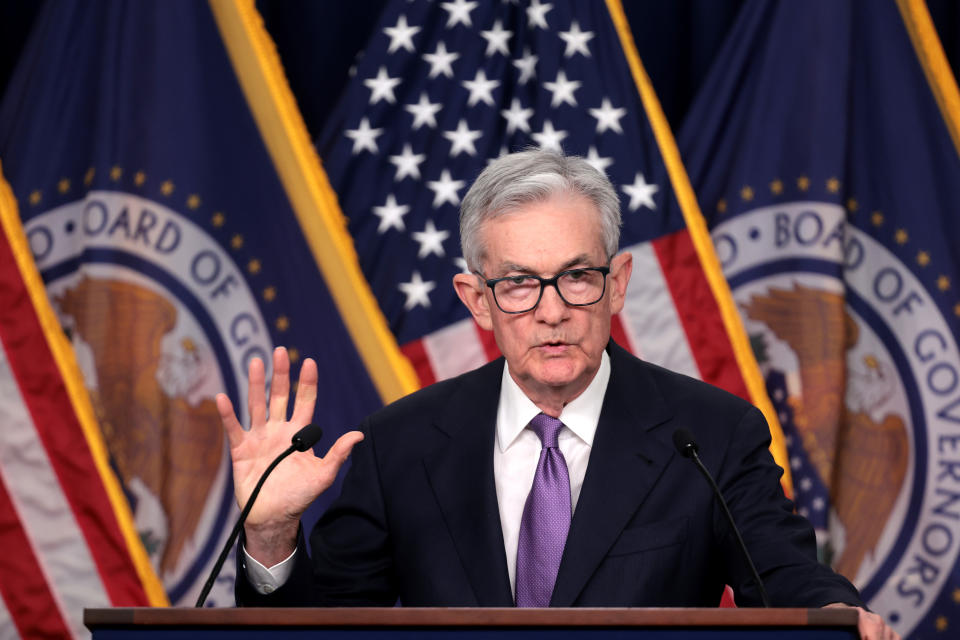 WASHINGTON, DC - DECEMBER 13: U.S. Federal Reserve Board Chairman Jerome Powell speaks during a news conference at the headquarters of the Federal Reserve on December 13, 2023 in Washington, DC. The Federal Reserve announced today that interest rates will remain unchanged. (Photo by Win McNamee/Getty Images)