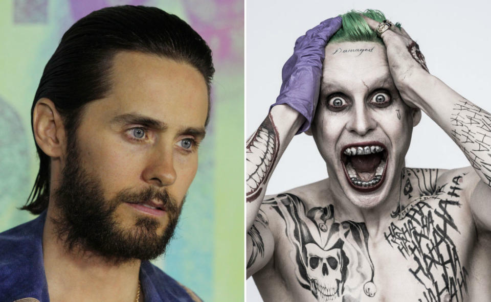 <p>Tatts and teeth made up Leto’s look for The Joker. </p>