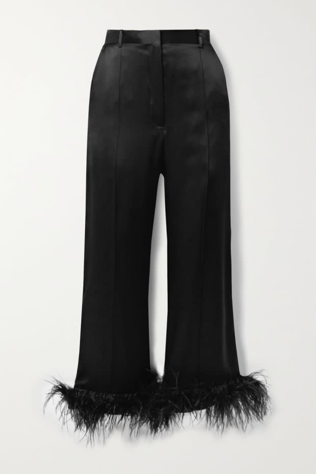 <p>Michael Lo Sordo Cropped Feather-Trimmed Silk-Satin Wide-Leg Pants, $345, <a href="https://rstyle.me/+sE6lDIswkMBOTr2rX12MHA" rel="nofollow noopener" target="_blank" data-ylk="slk:available here;elm:context_link;itc:0;sec:content-canvas" class="link ">available here</a>.</p>