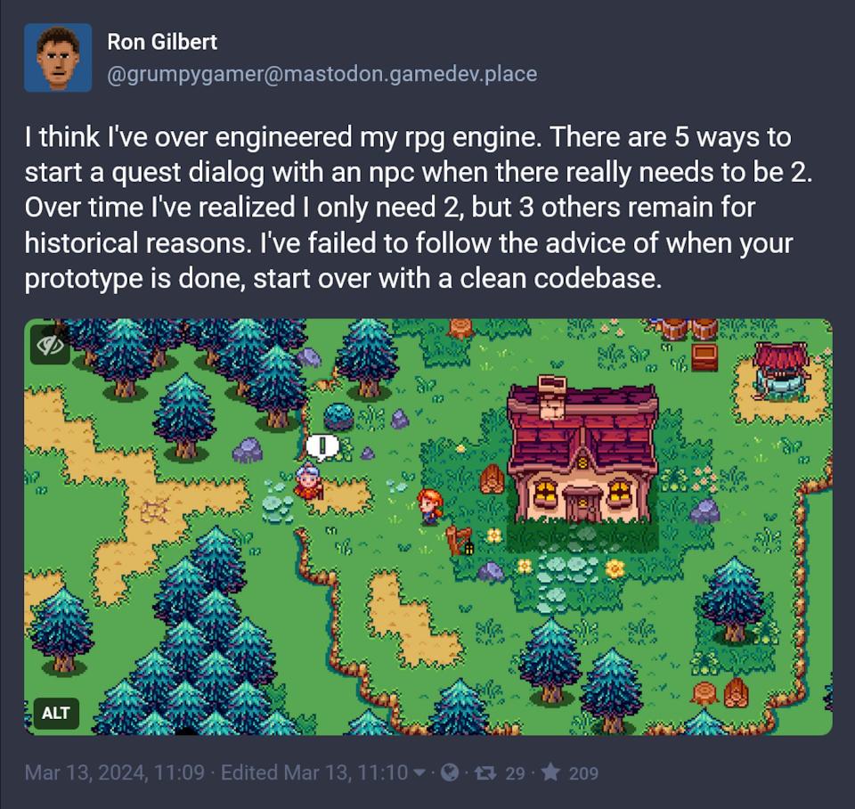 In-progress image of Ron Gilbert's next game: classic Zelda meets Diablo meets Thimbleweed Park