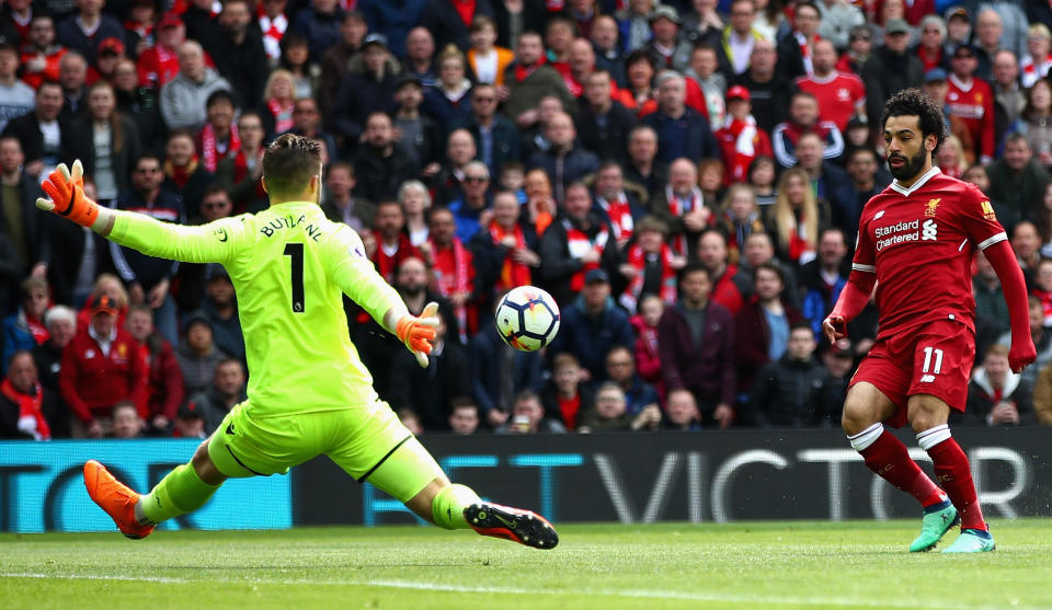 Mo Salah beat Jack Butland but saw his shot go wide