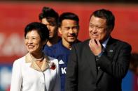 Soccer Football - World Cup - Japan Training - Japan Training Camp, Kazan, Russia - June 21, 2018 President of Japan Football Association Kozo Tashima and Japan's Princess Takamado attend the training REUTERS/John Sibley