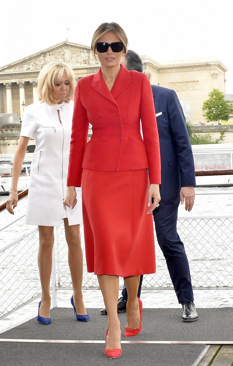 The First Lady’s old-fashioned suit may have had a hidden meaning [Photo: Getty]