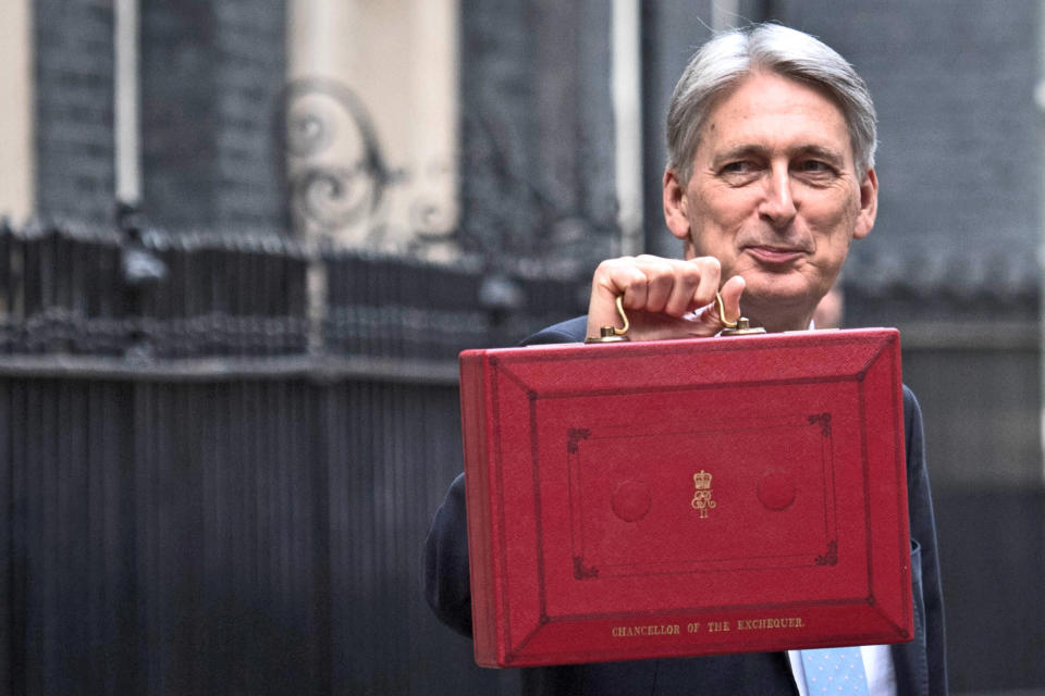 Chancellor Philip Hammond holding his red ministerial box outside 11 Downing Street, London, before heading to the House of Commons to deliver his Budget.