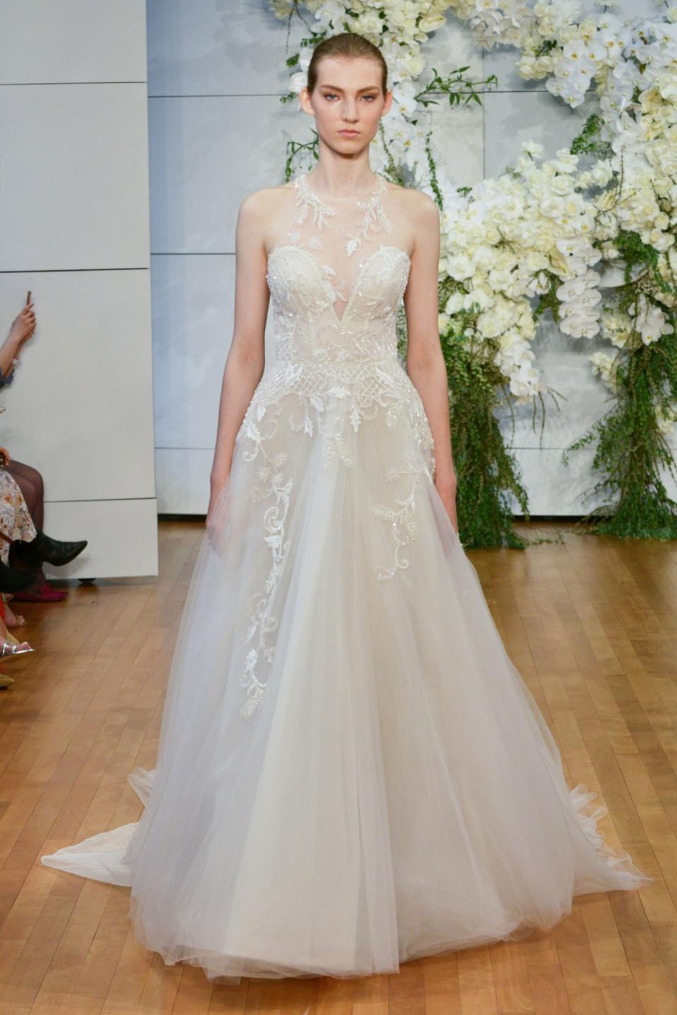 Crystal-embellished bodice gown from the Monique Lhuillier Spring 2018 bridal collection