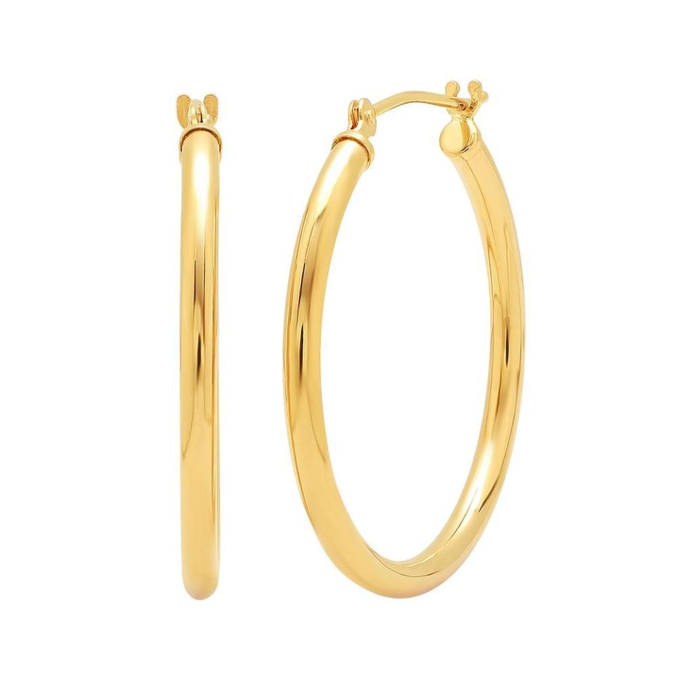 5) 14K Yellow Gold 1 Inch Diameter Round Hoop Earrings (25 mm)