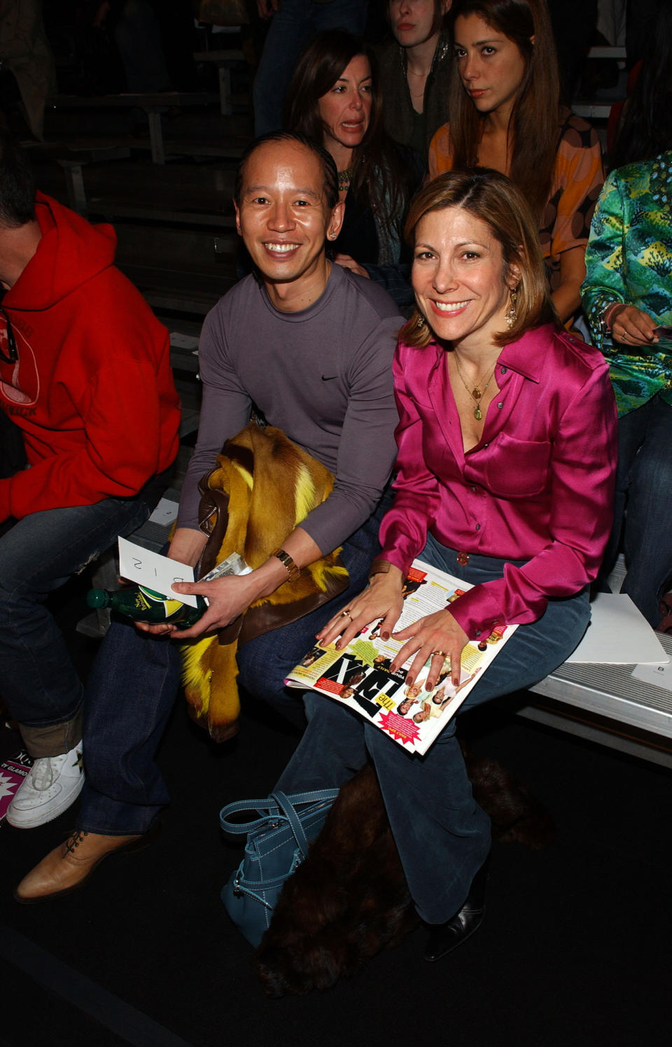 Long Nguyen and Leslie Jane Seymour of Marie Claire attend the Marc by Marc Jacobs Fall 2005 show in New York City.