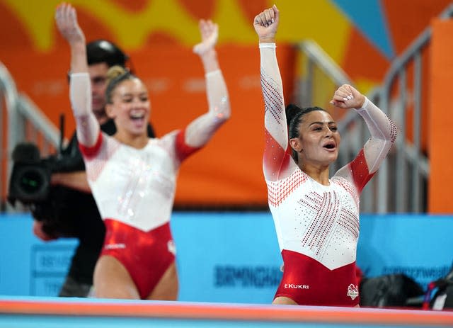 Georgia-Mae Fenton and Claudia Fragapane celebrate