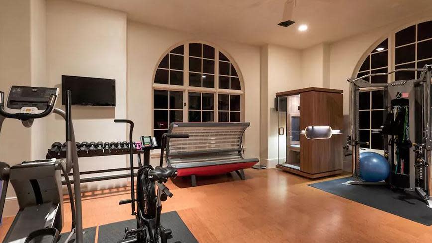 To keep their fitness levels up, guests at the house can enjoy a fully equipped gym, complete with a sauna.