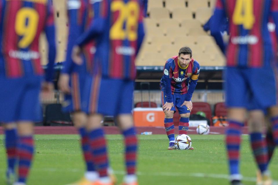 <p>Messi saw red for the first time in his 753-game Barca career</p> (AFP via Getty Images)