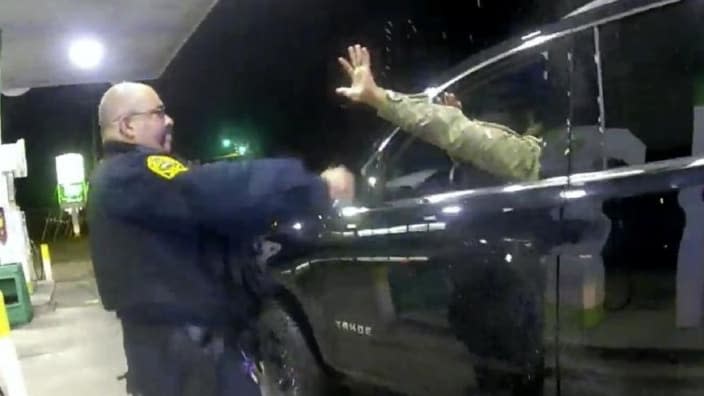 This image taken from a Windsor Police video, an officer uses a spray agent on Caron Nazario, an Army lieutenant who is Black and Latino, on Dec. 20, 2020 in Windsor, Virginia. The traffic stop was viewed by millions of people after it became public in April 2021. (Photo: Windsor Police via AP, File)