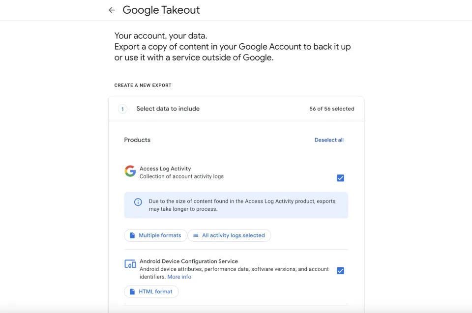 You can download all of the data from your Google account, before you delete it yourself. (Image: Google)