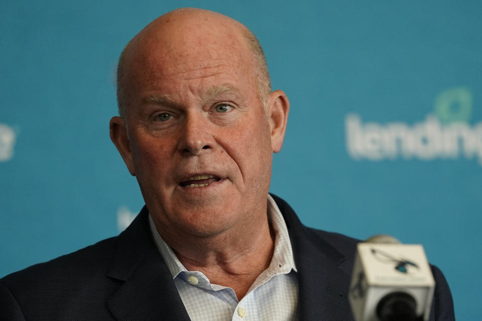 Charlotte Hornets NBA basketball team new head coach Steve Clifford talks during a news conference on Tuesday, June 28, 2022, in Charlotte, N.C. (AP Photo/Chris Carlson)