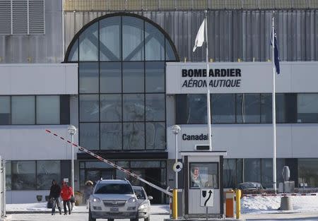 Employees leave work at a Bombardier plant in Montreal, January 21, 2014. (Reuters)