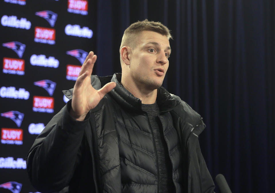 Rob Gronkowski teamed up with Tide to deliver an important message about the dangers of the Tide Pod Challenge. (AP Photo/Steven Senne)