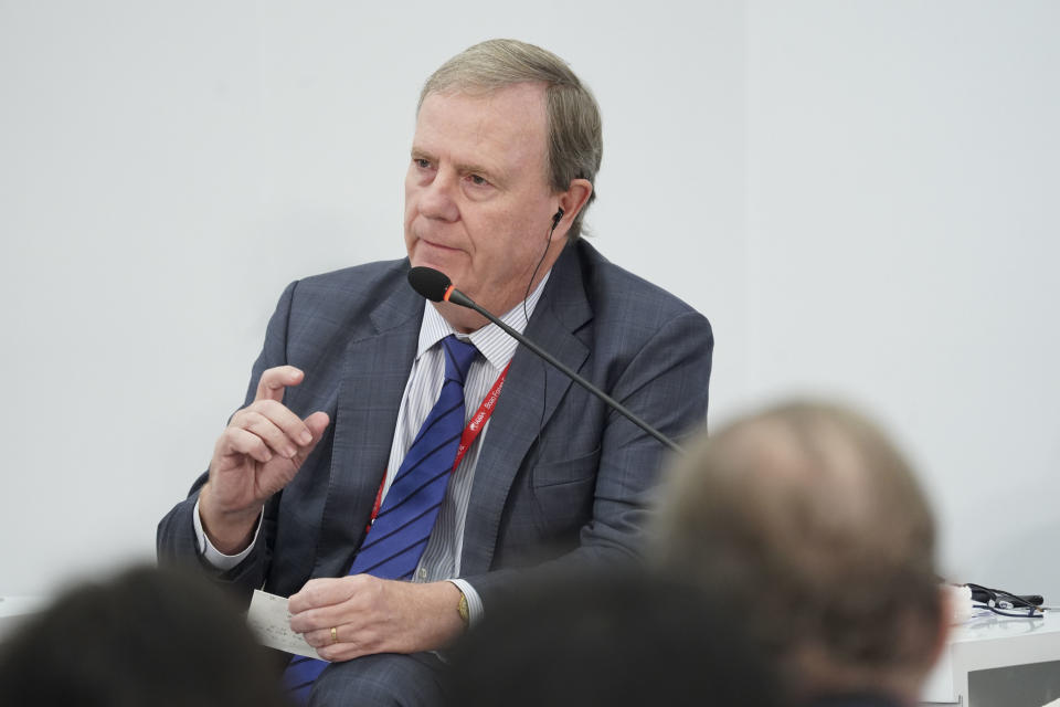 BOAO, CHINA - APRIL 11:  Chairman of Australia's Future Fund Peter Costello speaks during a session on 'Tax Cuts: A Global Race to the Bottom' at the Boao Forum for Asia Annual Conference 2018 on April 11, 2018 in Boao, Hainan Province of China. The theme of this year's annual conference is 